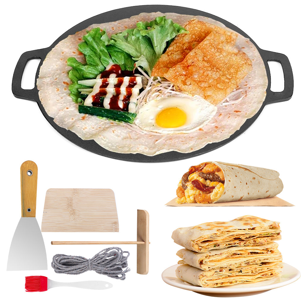 Cast Iron Crepes Pan 34cm Seasoned Induction Baking Pancake Tool Pizza Bakeware