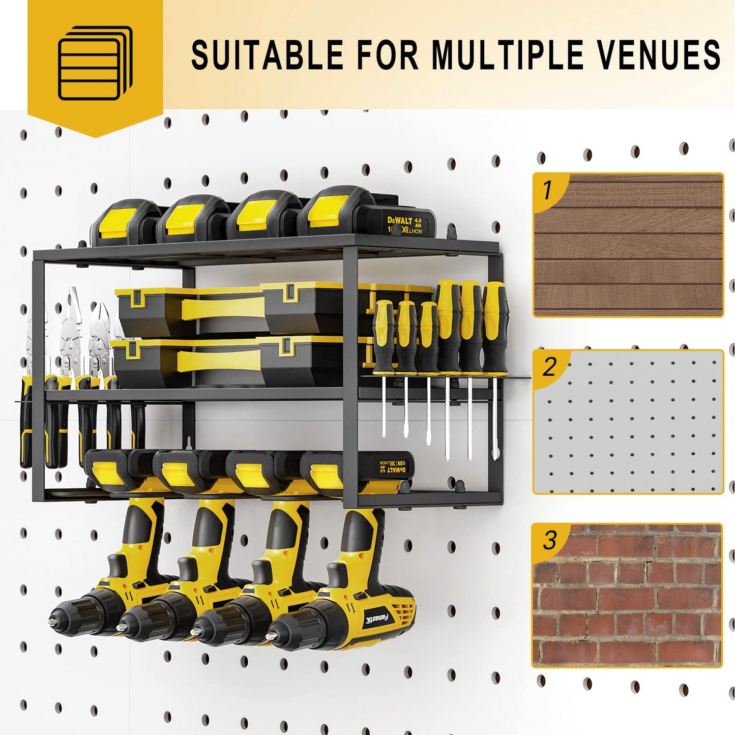 40cm Power Tool Organizer 4 Layers Garage Tool Storage Rack Workshop Tool Shelf Drill Pliers Hammer Rack