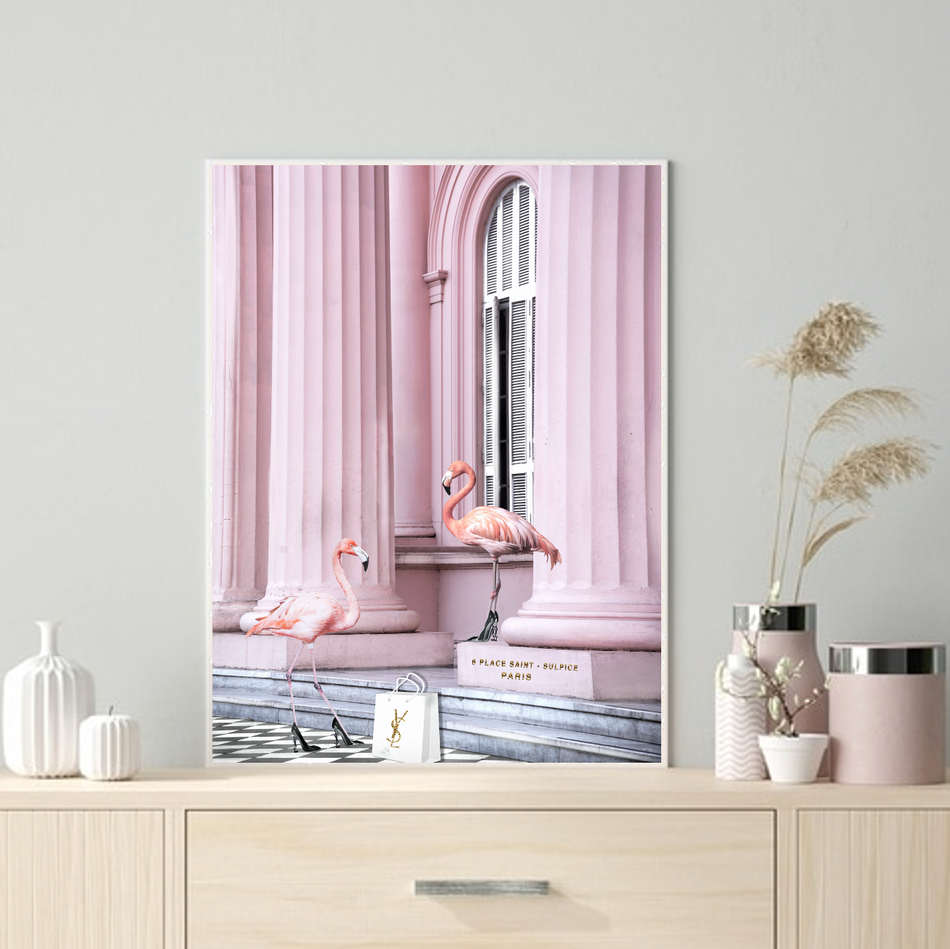 White Framed Artwork Saint Pink - 90cm x 60cm