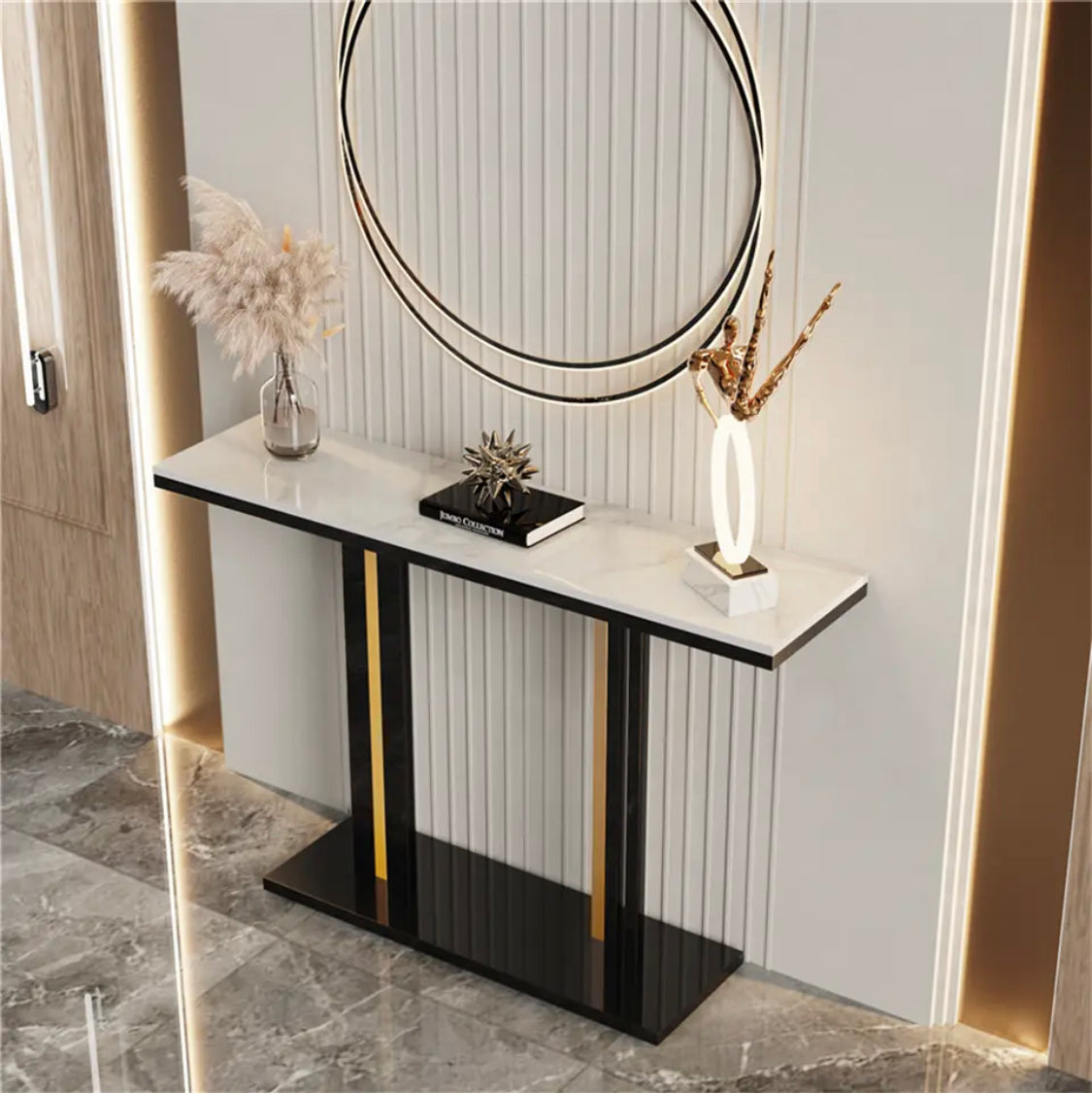 Pandora Stone Marble Console - Marble & Black