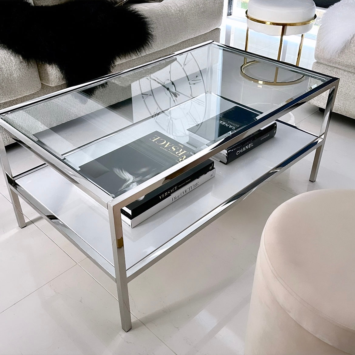 Vogue Coffee Table - White Marble Stone & Glass