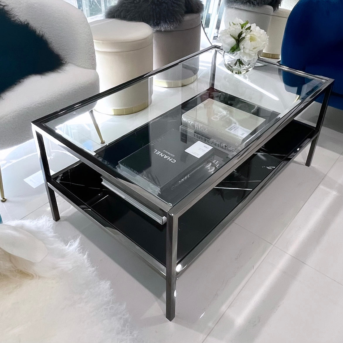 Interior Ave - Vogue Coffee Table - Black Marble Stone & Glass