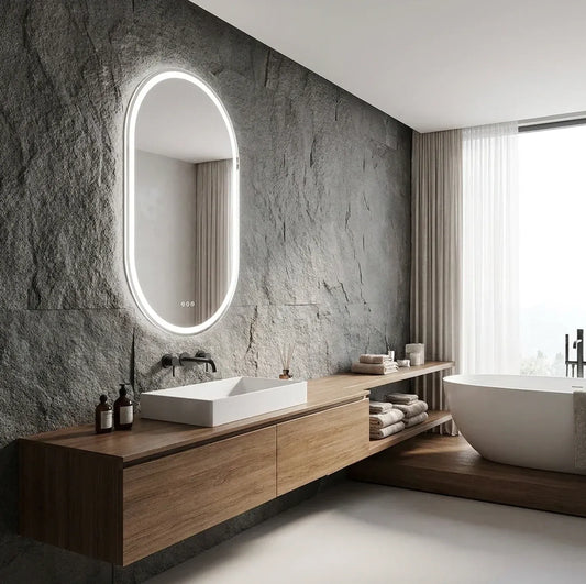 Interior Ave - LED Oval Frameless Salon / Bathroom Wall Mirror - 50 x 100cm