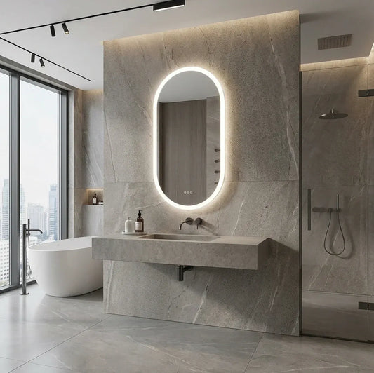 Interior Ave - LED Oval Frameless Salon / Bathroom Wall Mirror - 50 x 80cm