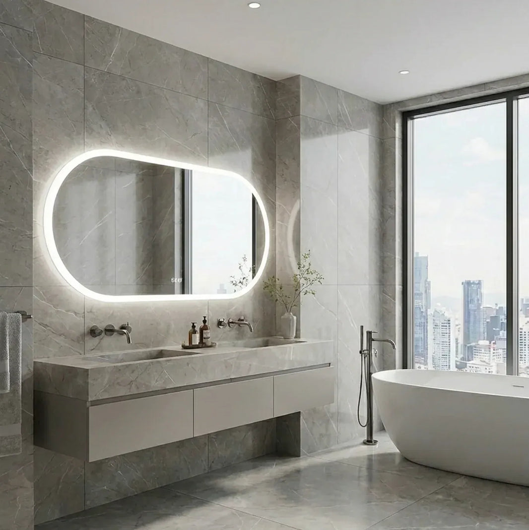 Interior Ave - LED Oval Frameless Salon / Bathroom Wall Mirror - 60 x 120cm