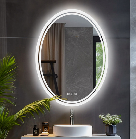 Interior Ave - LED Oval Frameless Salon / Bathroom Wall Mirror - 50 x 70cm