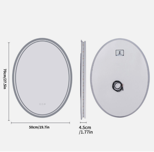 LED Oval Frameless Salon / Bathroom Wall Mirror - 50 x 70cm