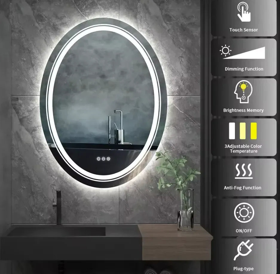 LED Oval Frameless Wall Mirror Salon / Bathroom - 60 x 80cm