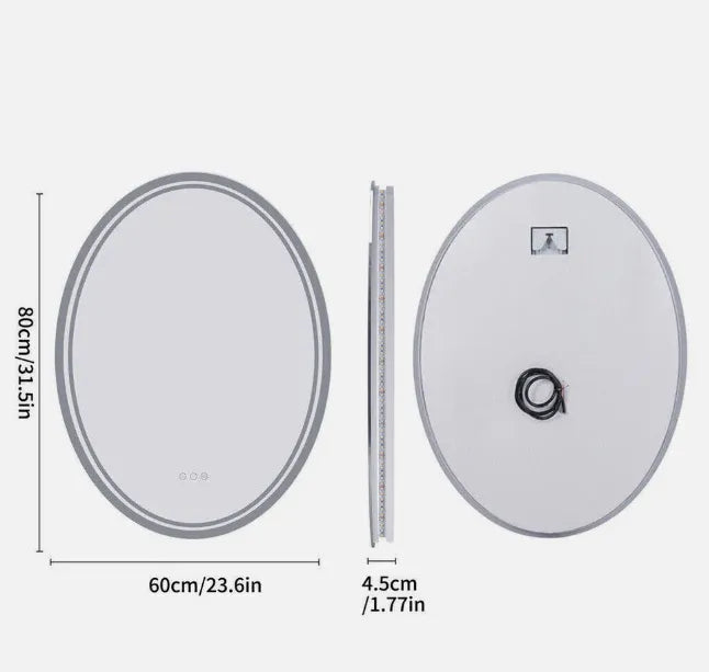 LED Oval Frameless Wall Mirror Salon / Bathroom - 60 x 80cm