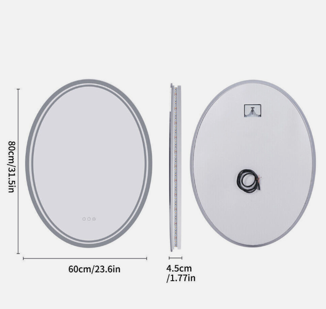 LED Oval Frameless Salon / Bathroom Wall Mirror - 60 x 80cm