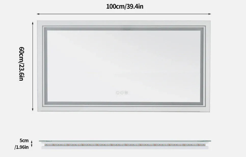 LED Rectangle Frameless Wall Mirror Salon / Bathroom - 100 x 60cm