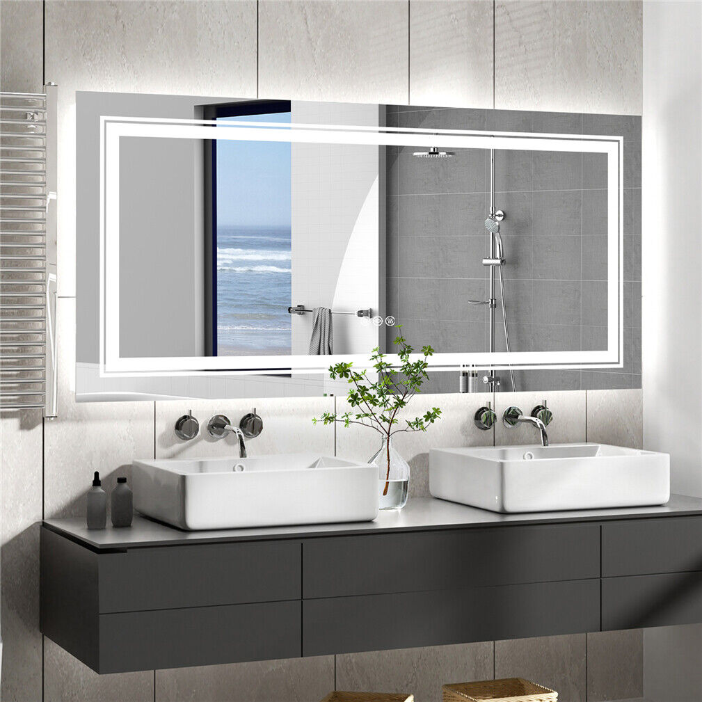 LED Rectangle Frameless Salon / Bathroom Wall Mirror - 100 x 60cm