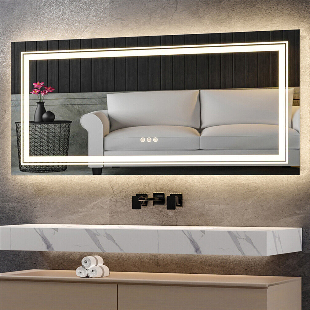 LED Rectangle Frameless Salon / Bathroom Wall Mirror - 100 x 60cm