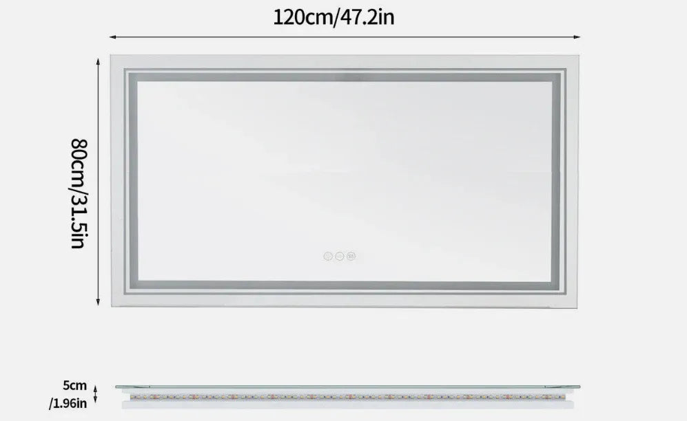 LED Rectangle Frameless Wall Mirror Salon / Bathroom - 120 x 80cm