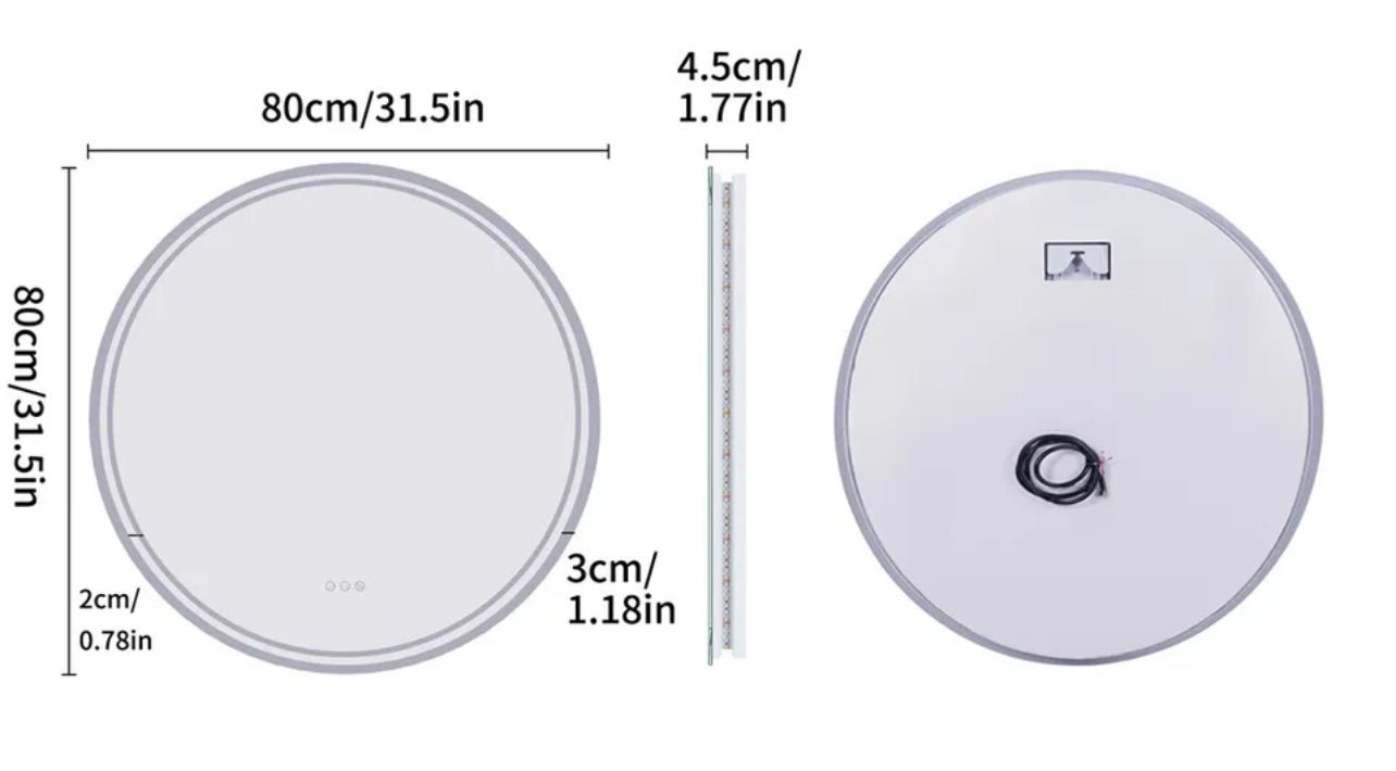 LED Round Frameless Salon / Bathroom Wall Mirror - 80m