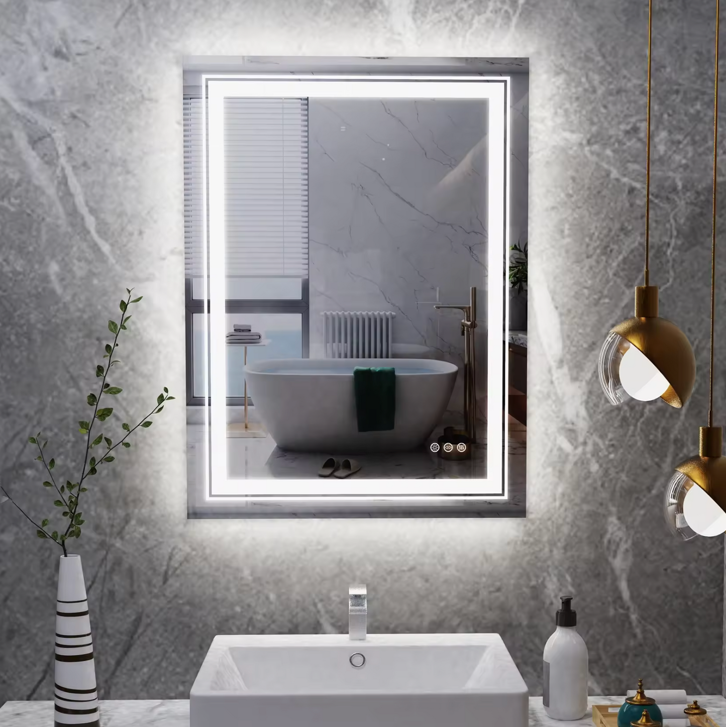 LED Rectangle Frameless Wall Mirror Salon / Bathroom - 80 x 60cm