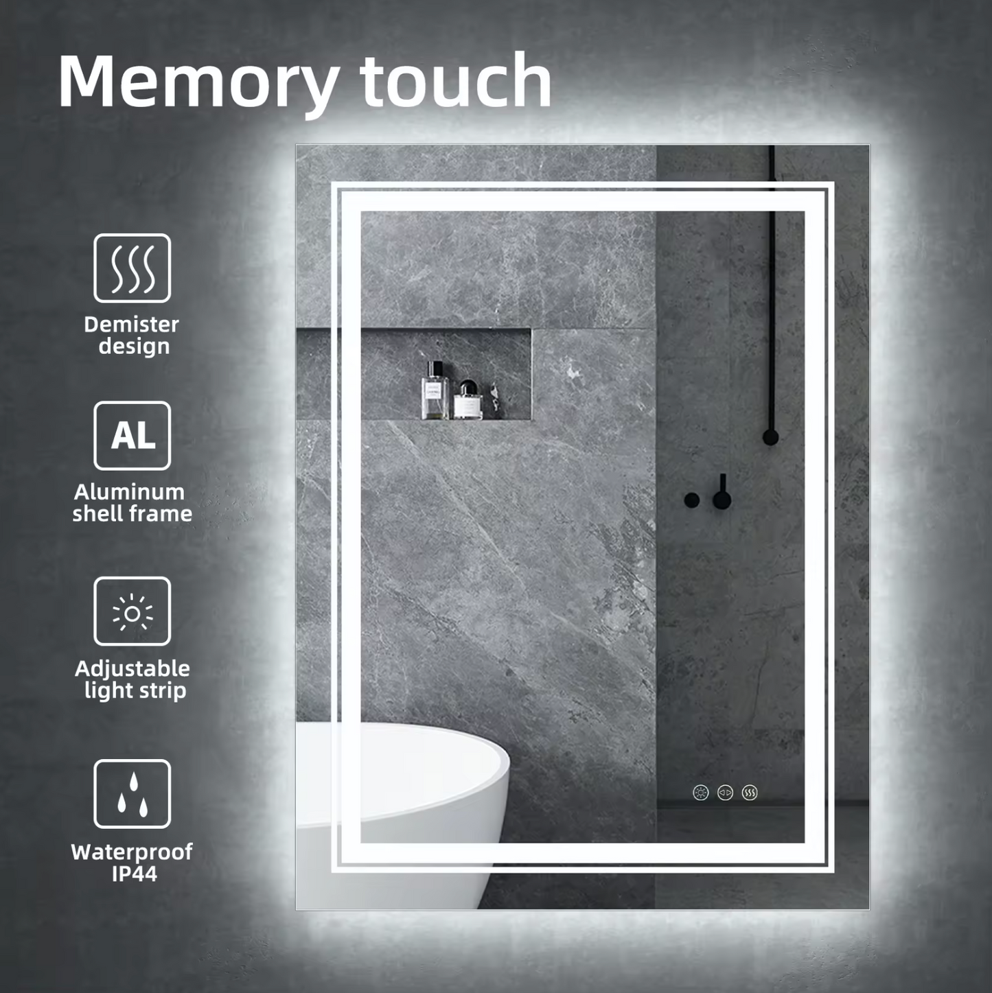 LED Rectangle Frameless Salon / Bathroom Wall Mirror - 80 x 60cm