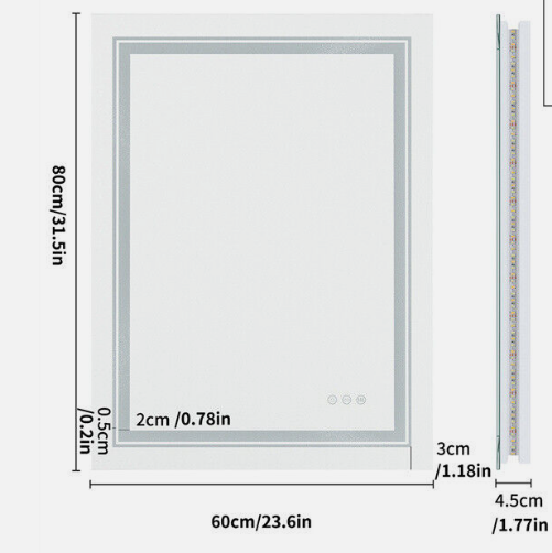 LED Rectangle Frameless Salon / Bathroom Wall Mirror - 80 x 60cm