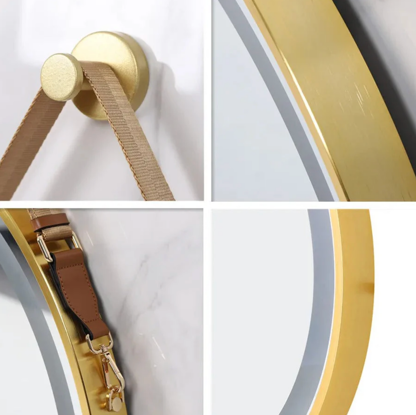 LED Round Hanging Salon / Bathroom Wall Mirror - Gold - 60cm