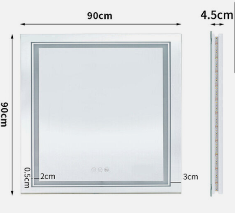 LED Square Frameless Salon / Bathroom Wall Mirror - 90 x 90cm