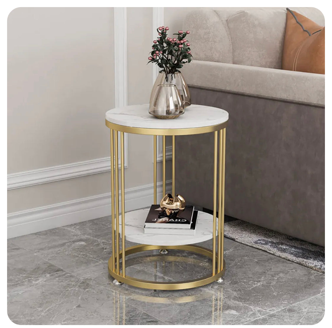 Interior Ave Cleo Gold Two Shelf Stone Side Table