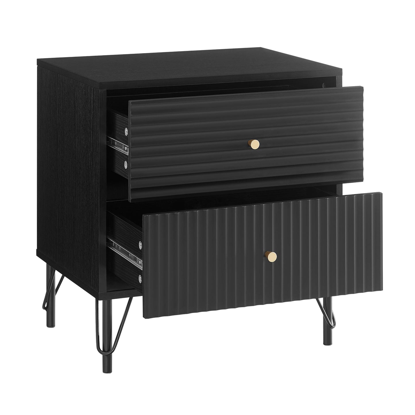 Lisa Wavy Fluted Bedside Table in Black