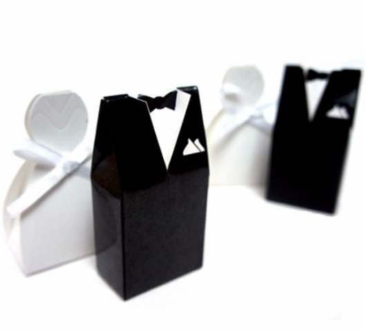 50 Pack Wedding Bomboniere Favor Candy Choc Almond Box - 25 Bride Gown & 25 Groom Tux - NW