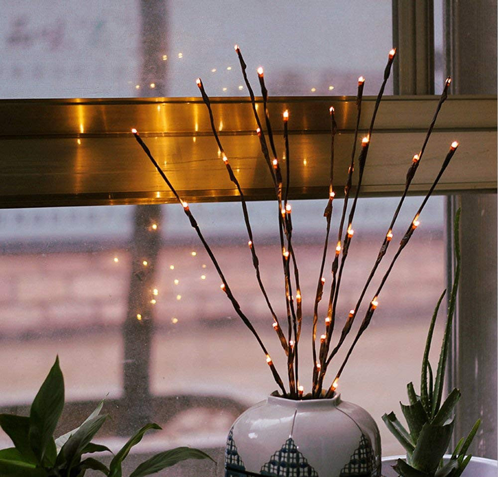 5 Sets LED Light Bunch Stem - Warm White Battery Fairy Lights, 50cm High, 20 Bulbs/Petals