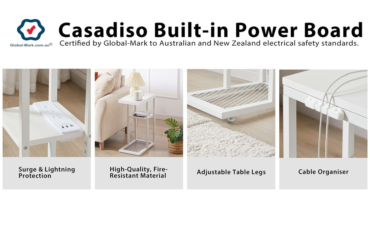 Casadiso Bedside Table with Integrated Power Board - White (Casadiso Mintaka Pro)