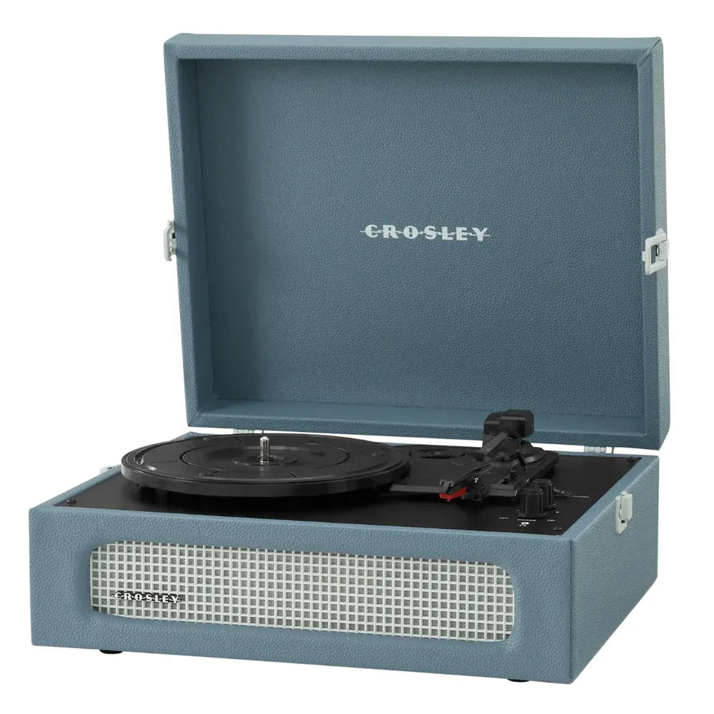 Crosley Voyager Bluetooth Portable Turntable + Gadhouse Vinyl Rack Bundle - Washed Blue