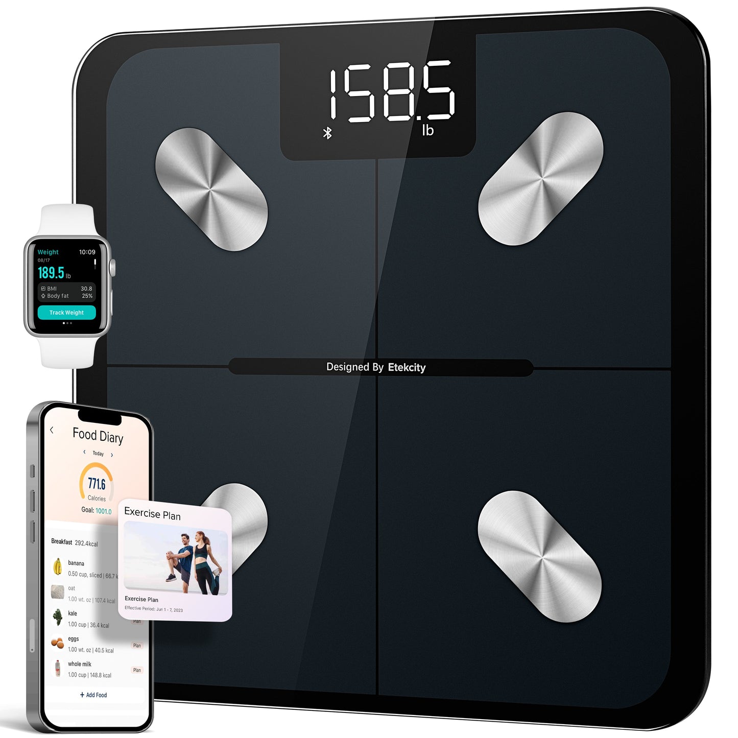 Jade Yoga Harmony Mat Midnight & Etekcity Scale for Body Weight and Fat Percentage Black Bundle