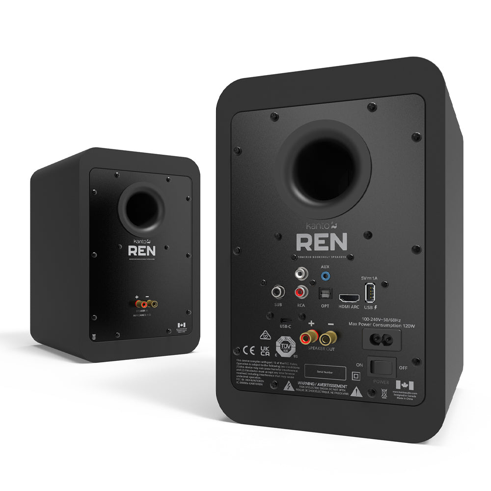 Kanto REN 200W Powered Bookshelf Speakers with HDMI ARC, USB-C, and Bluetooth 5.3 - Matte Black, Pair