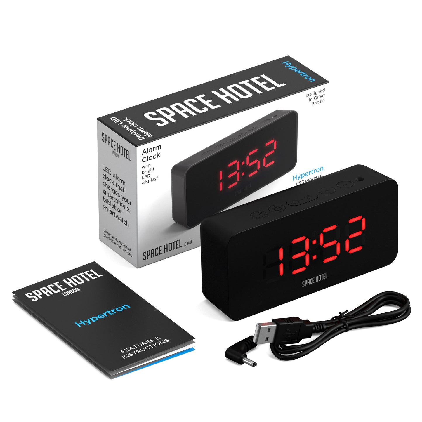 Newgate Space Hotel Hypertron Alarm Clock - Black Case, Black Lens, Red LED