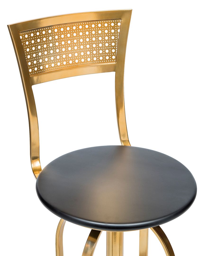 Gold Black Swivel Kitchen Bar Stool Chair with High Back in Netted Design Frame