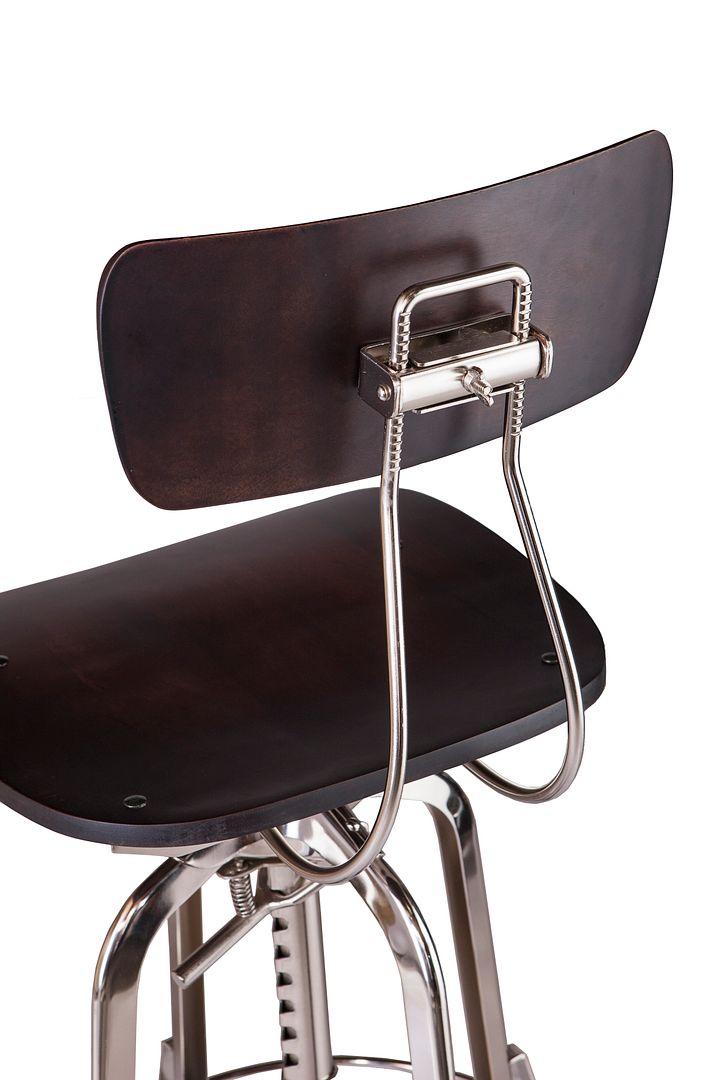 Industrial Wooden Height Adjustable Swivel Bar Stool Chair with Back - Nickel Black