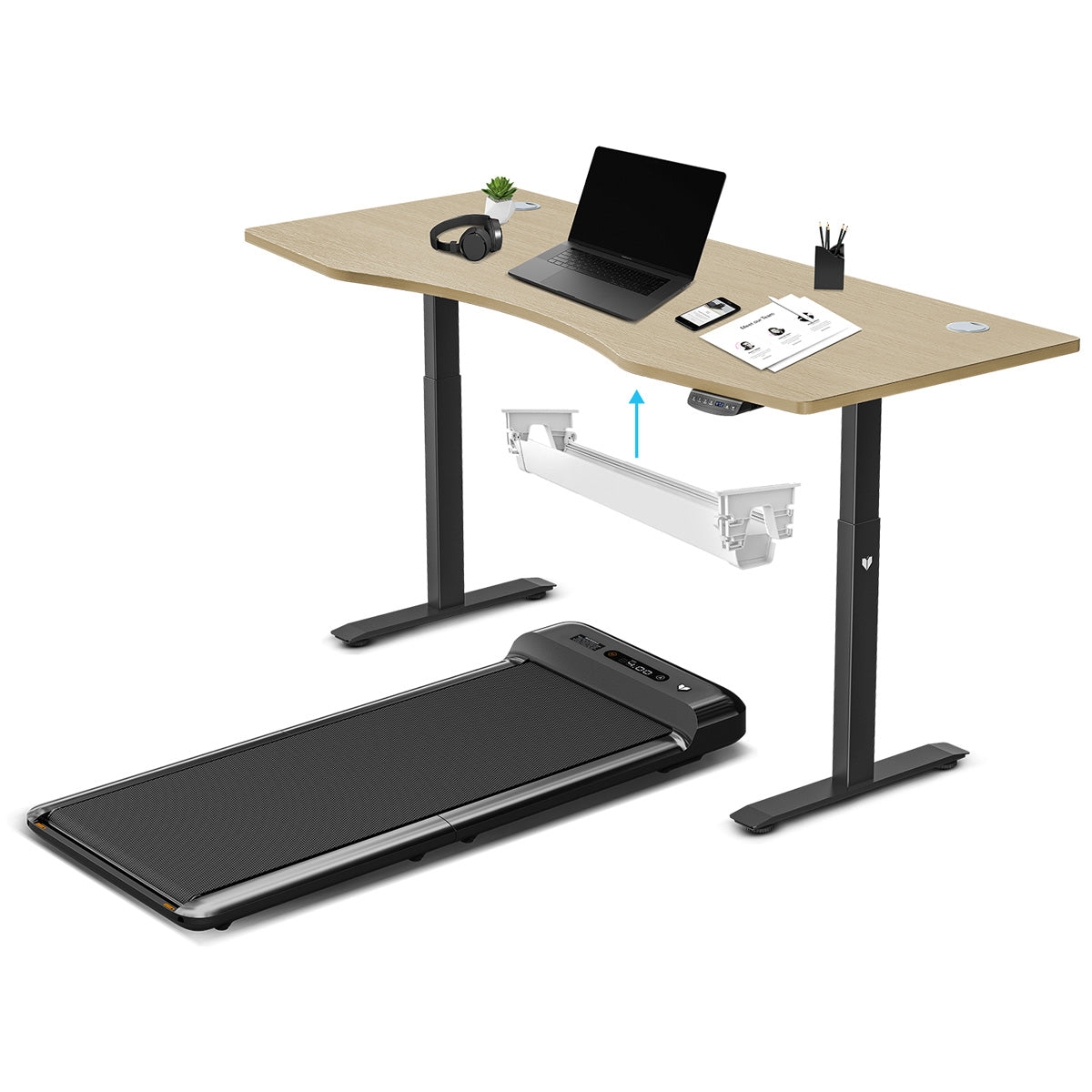 Lifespan Fitness WalkingPad M2 Treadmill with ErgoDesk Automatic Oak Standing Desk 1800mm + Cable Management Tray