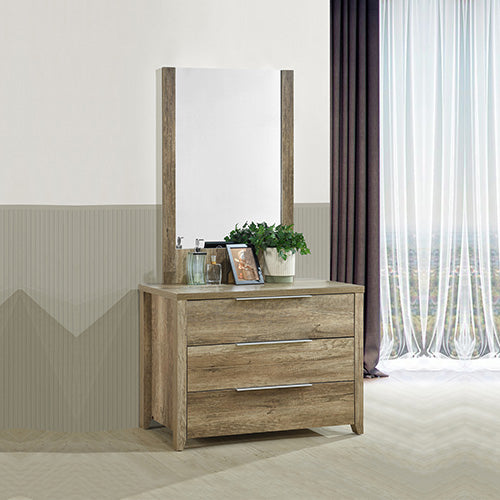 Bedroom Suite 5PC Double Size Oak Colour MDF Structure with Bed, Bedside Table, Tallboy & Dresser