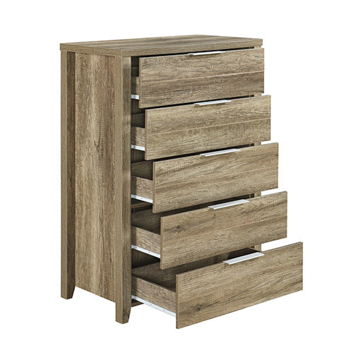 Bedroom Suite 5PC Double Size Oak Colour MDF Structure with Bed, Bedside Table, Tallboy & Dresser