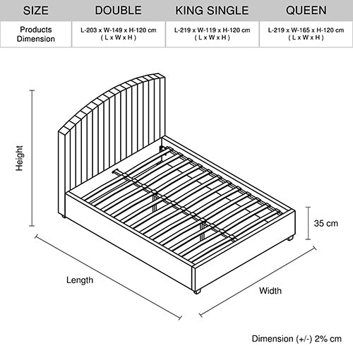 Camelia Bed Frame Double Size Pink Velvet Upholstery High Headboard Quality Slats Metal Structure