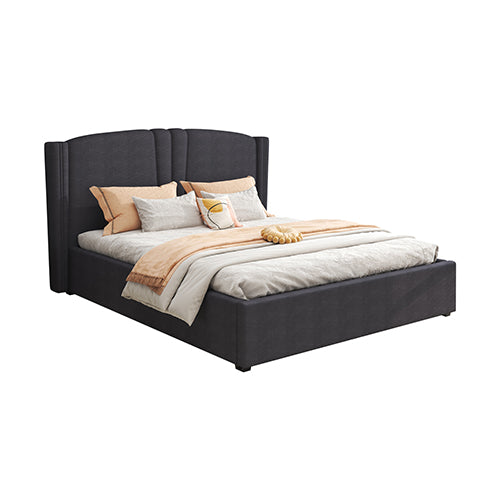 Roman Bed Frame Double Size Black Velvet Fabric with Gas Lift Plywood Metal Structure