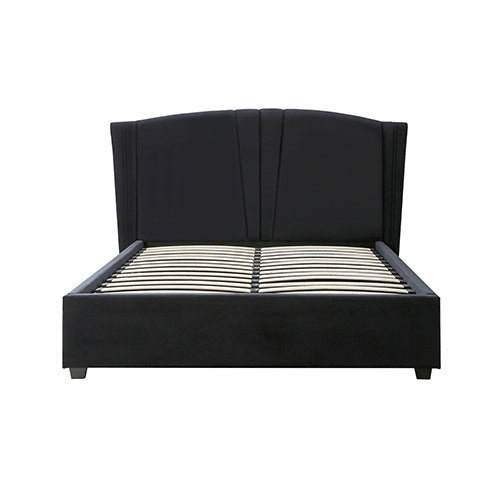 Roman Bed Frame Double Size Black Velvet Fabric with Gas Lift Plywood Metal Structure