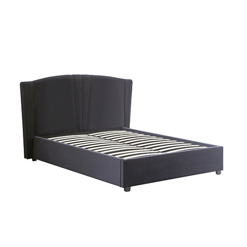 Roman Bed Frame Double Size Black Velvet Fabric with Gas Lift Plywood Metal Structure