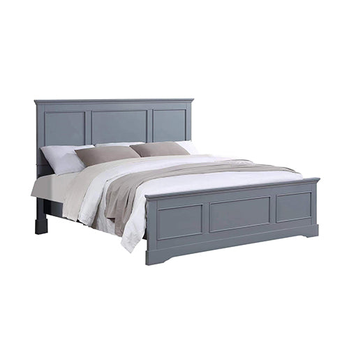 King Bed Frame in Solid Wood with Slats Support - Grey