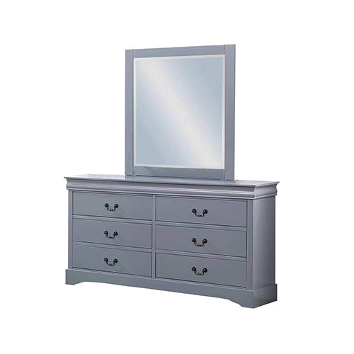 Dressing Chest with 6 Storage Drawers Solid Wood Mirror Metal Handles - Grey