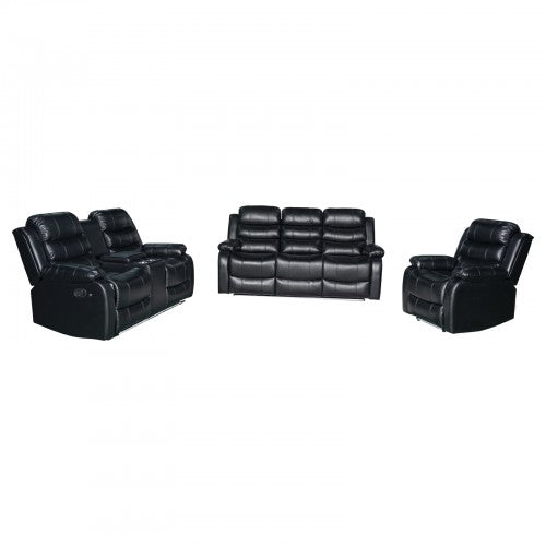 Recliner Sofa 3-2-1 Seater Finest Black Leatherette with Feature Console LED Light Ultra Cushioned