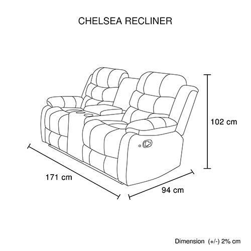 Recliner Sofa 3-2-1 Seater Finest Black Leatherette with Feature Console LED Light Ultra Cushioned