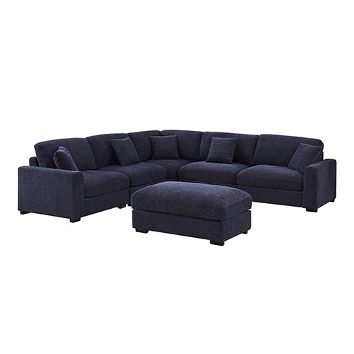 Orion Corner Sofa Premium Fabric Upholstery Padded Seat Wooden Frame with Rubber Wooden Legs and Ottoman