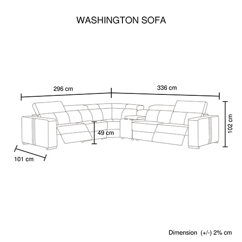 Washington Leather Corner Sofa 6 Seater with 2 Recliners and Reversible Console