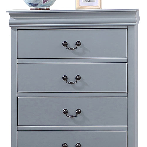 Tallboy with 5 Storage Drawers Solid Wood Metal Handles - Grey