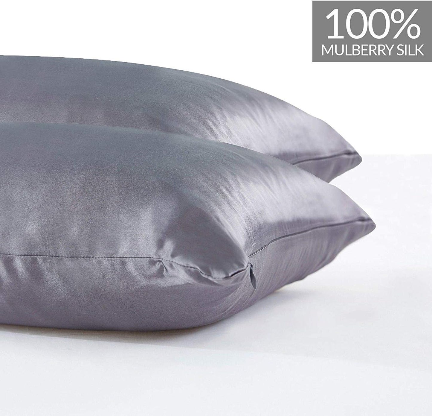 Luxury Pillowcase Set of 2 100% Pure Mulberry Silk on Both Sides - Charcoal